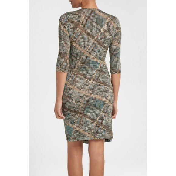 Anatomie Printed Marine Dress in Reptile Plaid Green Brown Faux Wrap Size XS - Picture 3 of 8